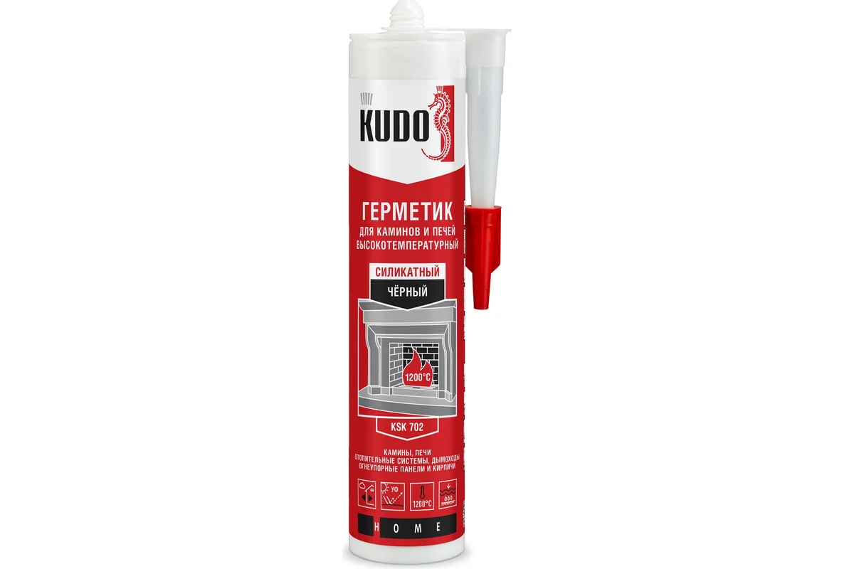 Герметик "KUDO HOME" KSK-702" для каминов и печей 1200С силикатный черный 280мл (12)